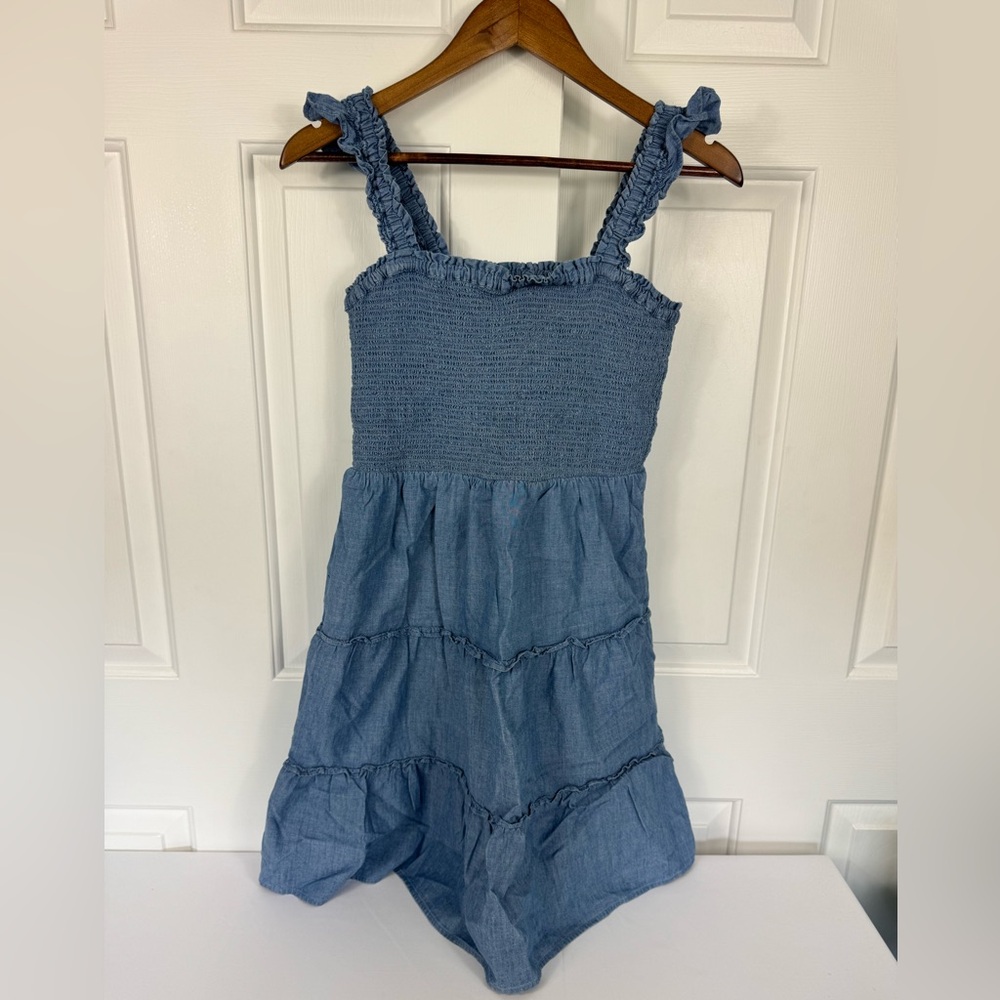 J Crew Chambray Tiered Peasant Cottage Core Dress Size Small